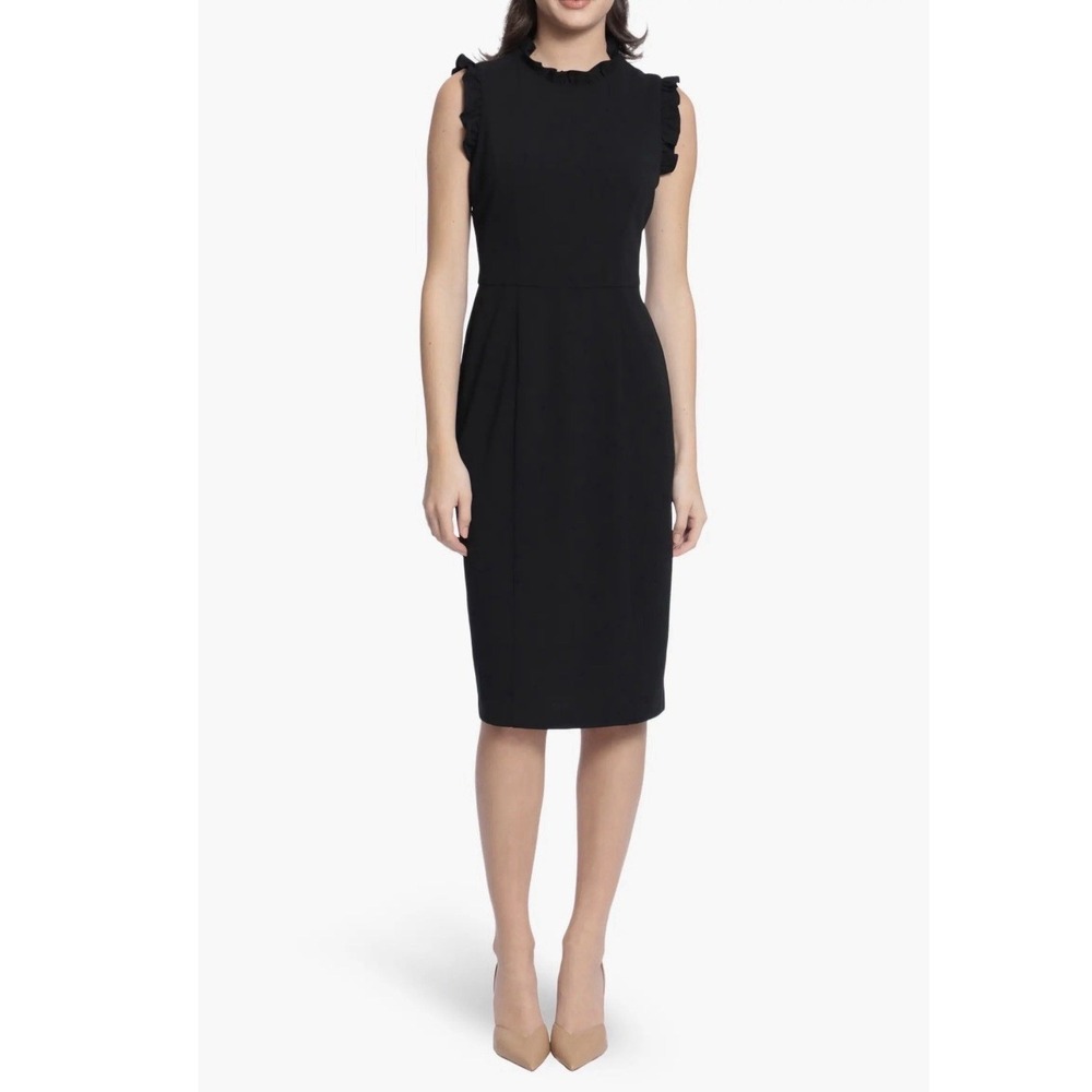 Maggy London Ruffle Mock Neck Sheath Dress In Black Size US 4/UK 8
